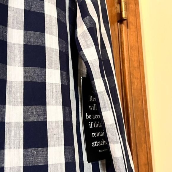 Tuckernuck Dress Tate Linen Blend Navy Check Gingham Mini Sz M - Picture 8 of 11
